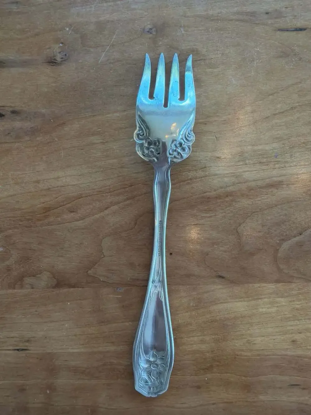 Vintage Rogers Nickel Silver Narcissus Pattern Cold Meat Serving Fork